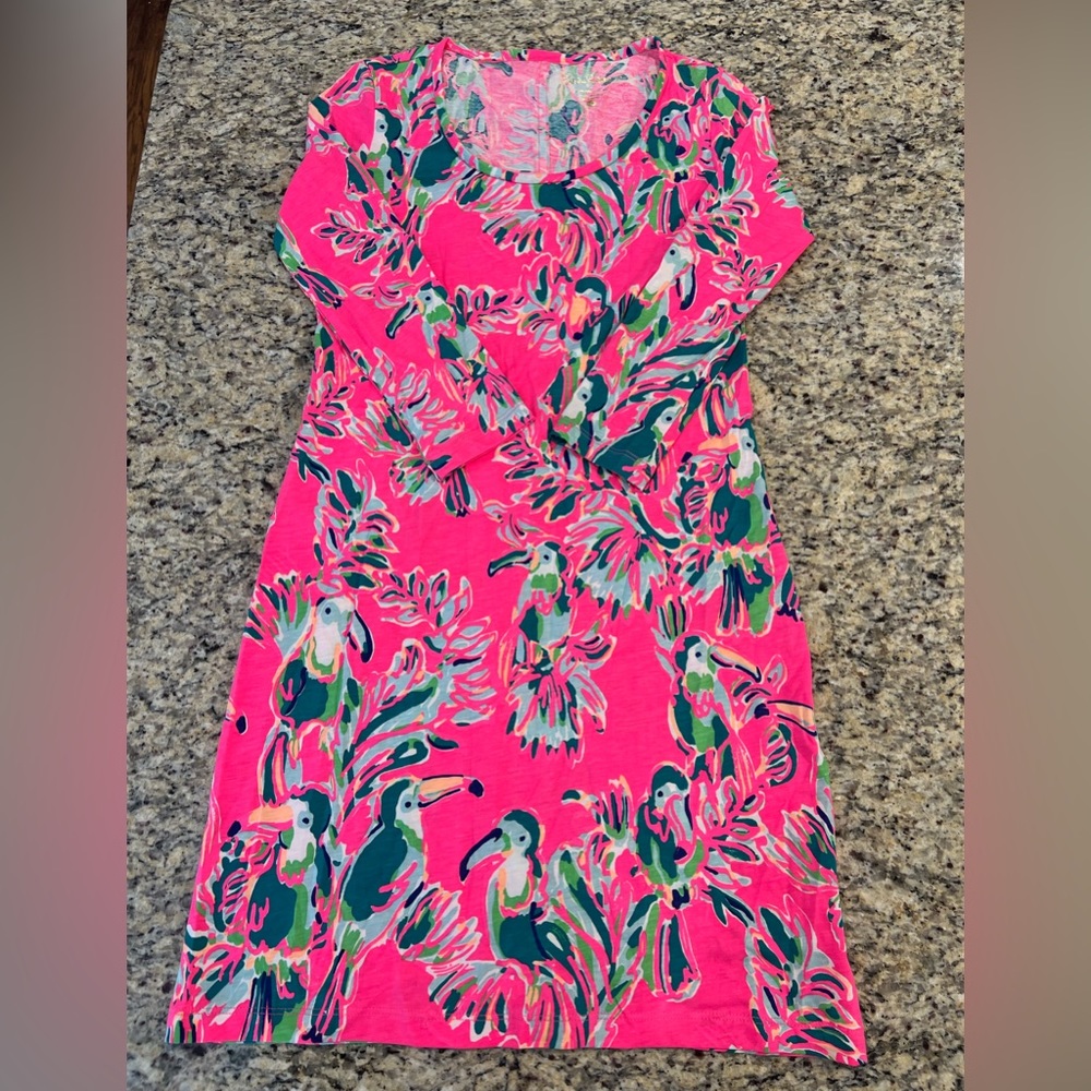Lilly Pulitzer Hot Pink Long Sleeve Parrot Print Dress
